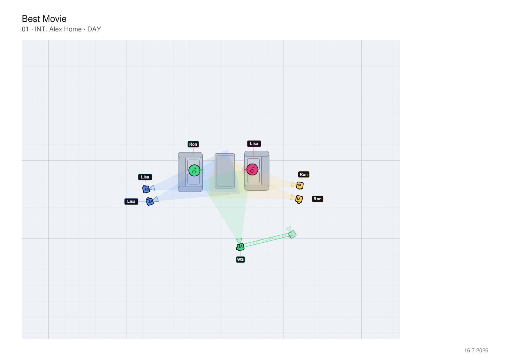 Export page 1: top-down plan of the scene with cameras and light