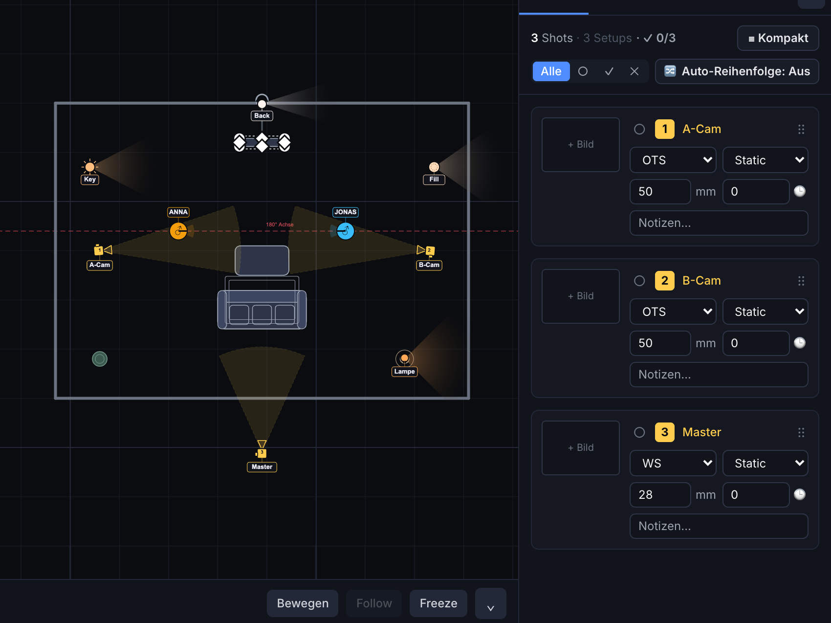 Automatische Shot List neben dem Diagramm